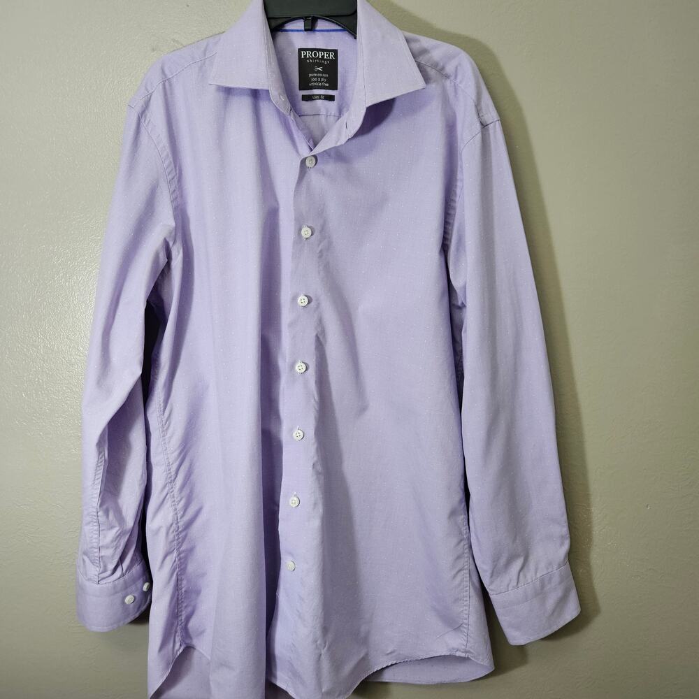 Proper Shirtings Mens 16 32-33 Slim Fit Purple Houndstooth Dress Shirt Executive